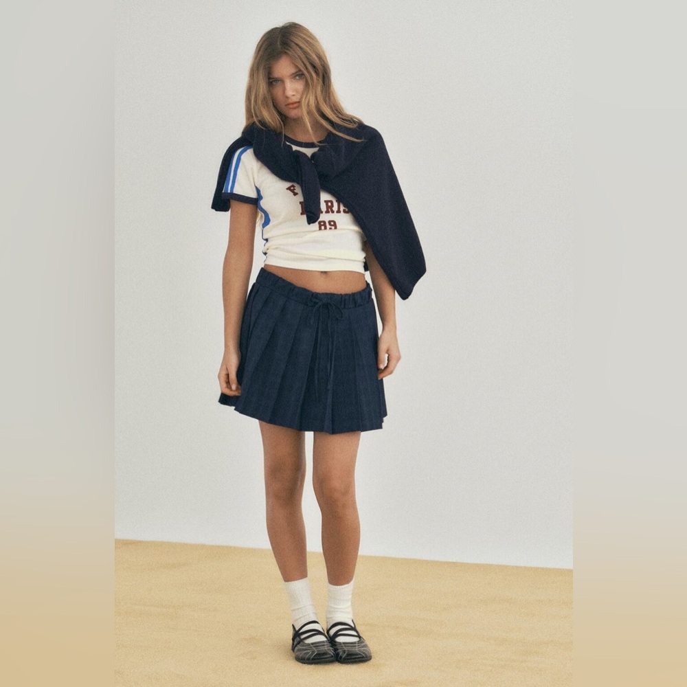 Zara Navy Pleated Mini Skirt